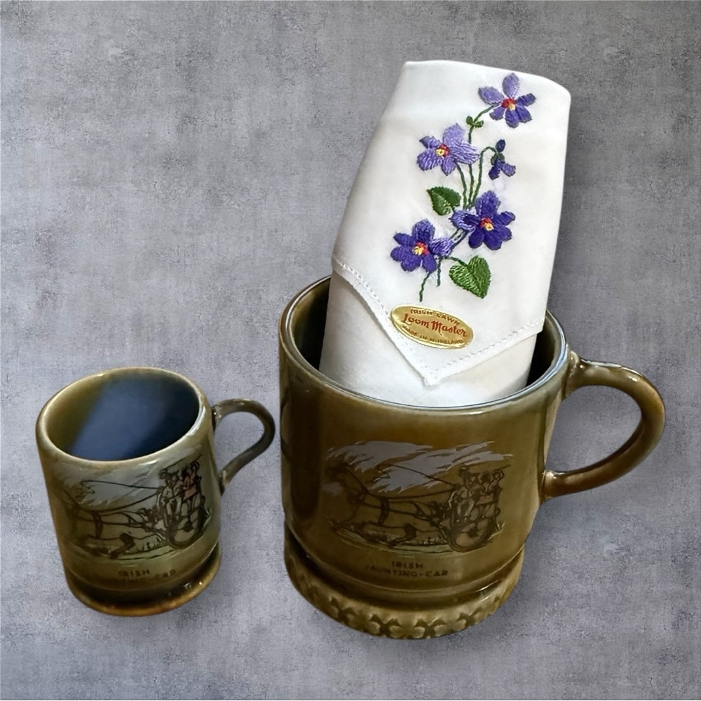Vintage Princess House Porcelain Tankard Mugs & Handkerchief - Made in Ireland